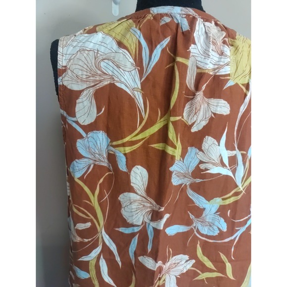 Cynthia Rowley Linen Blend Hawaiian Floral Print Button Up Sleeveless Top Size L - Picture 4 of 6